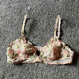 Aerie semi-sheer pink and green lace floral bralette size S